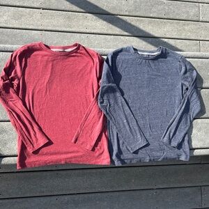 Old Navy Boy Red & Blue Long Sleeve Shirt Bundle, Soft, Holiday, Size L (10-12)